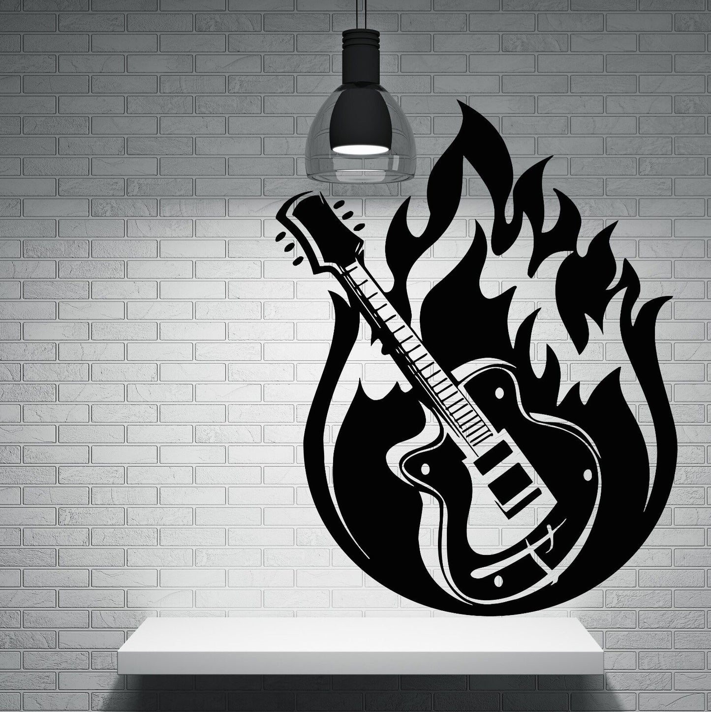 Wall Sticker Vinyl Decal Guitar Music Jazz Blues Fire Rock 'n' Roll (n063)