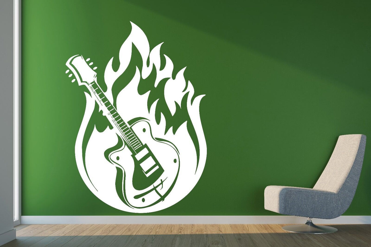 Wall Sticker Vinyl Decal Guitar Music Jazz Blues Fire Rock 'n' Roll (n063)