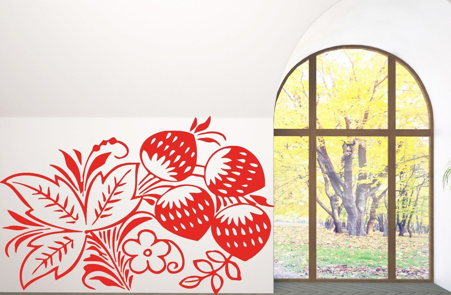 Autocollant mural en vinyle, branche, feuilles de fraises, baies fleuries (n068)