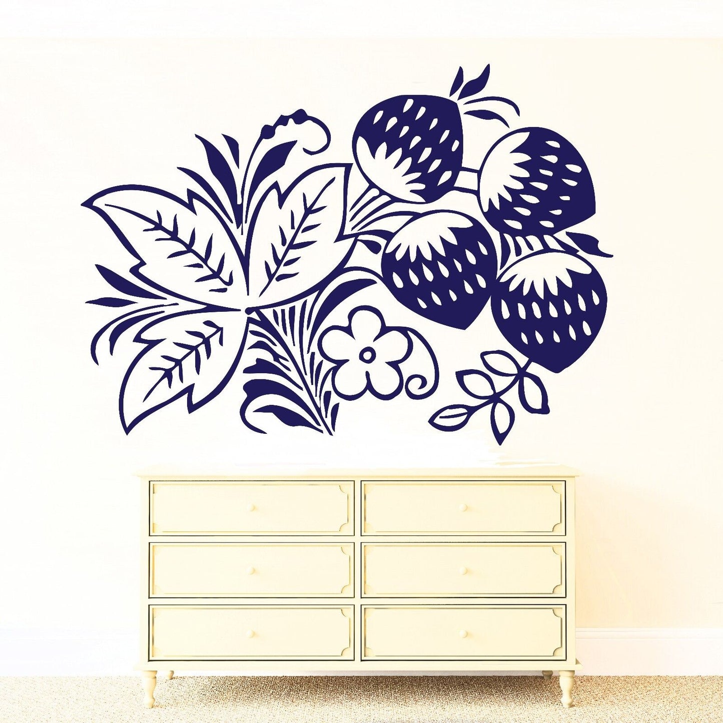 Autocollant mural en vinyle, branche, feuilles de fraises, baies fleuries (n068)