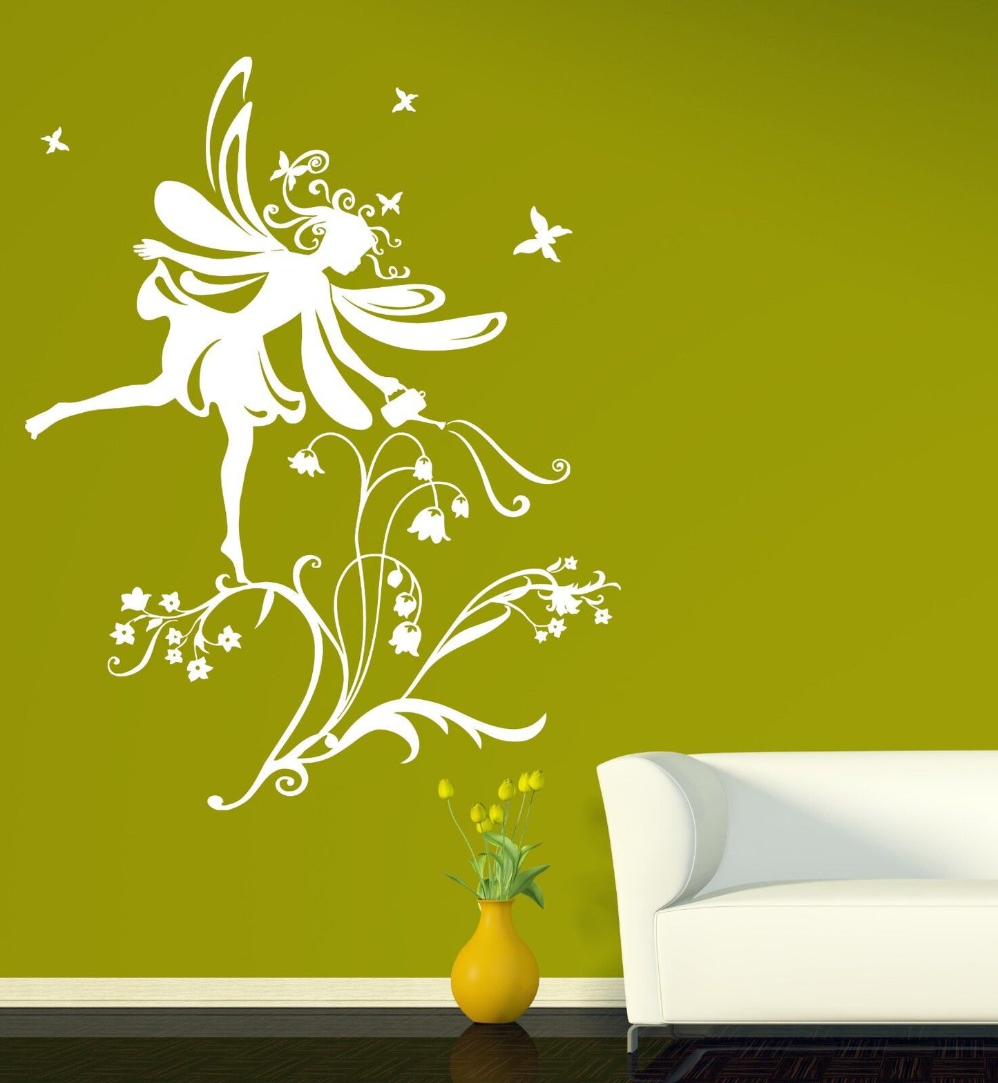 Wall Sticker Vinyl Decal Little Fairy Winglets Ringlets Bluebells Flowers (n078)