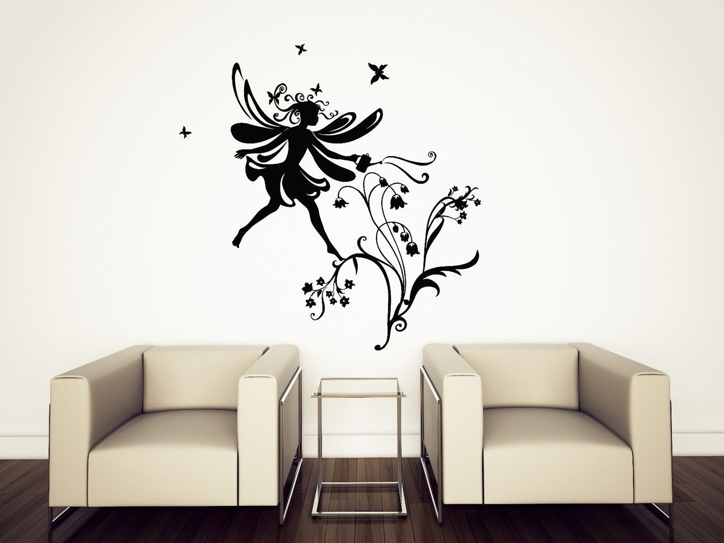 Wall Sticker Vinyl Decal Little Fairy Winglets Ringlets Bluebells Flowers (n078)