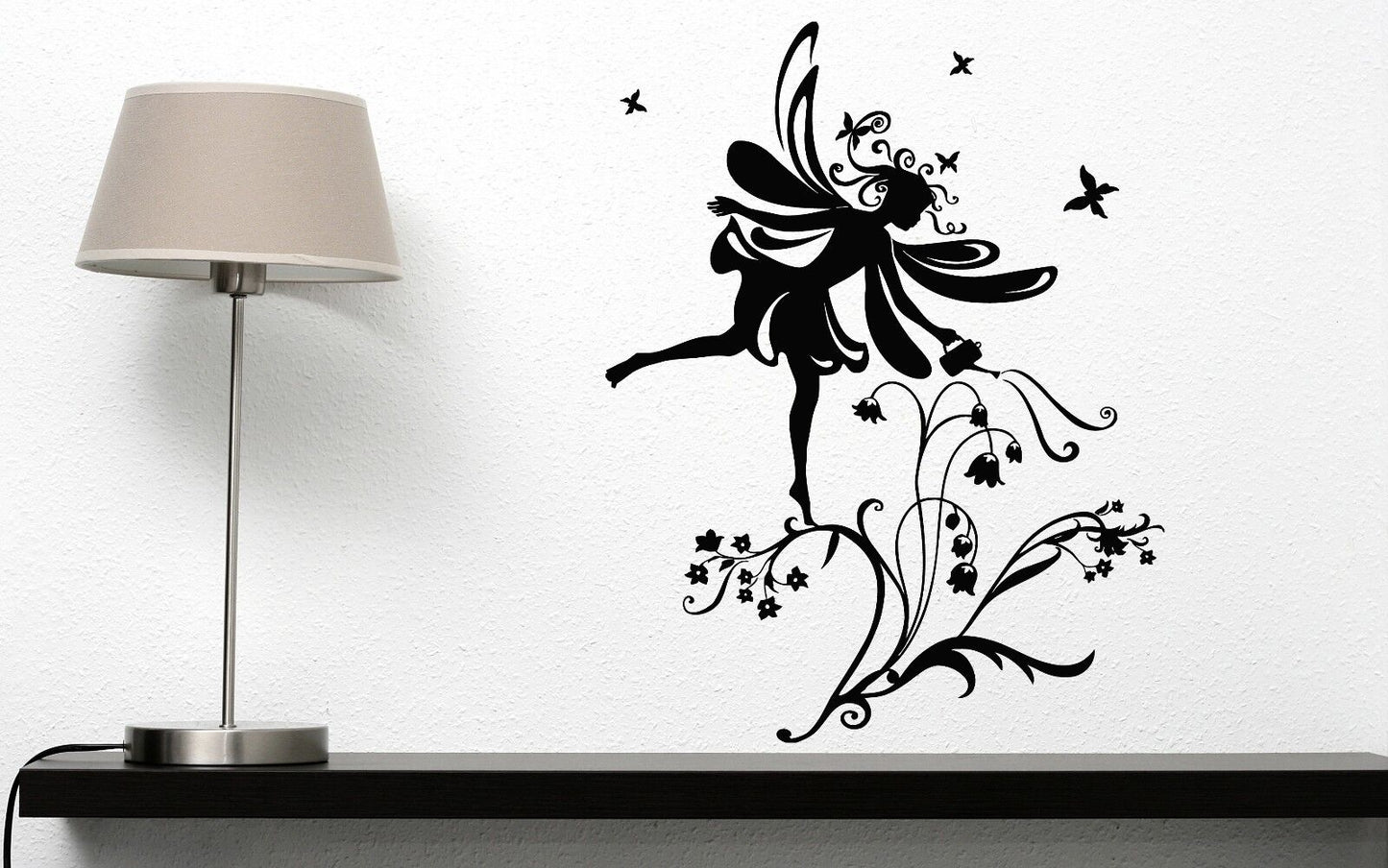 Wall Sticker Vinyl Decal Little Fairy Winglets Ringlets Bluebells Flowers (n078)