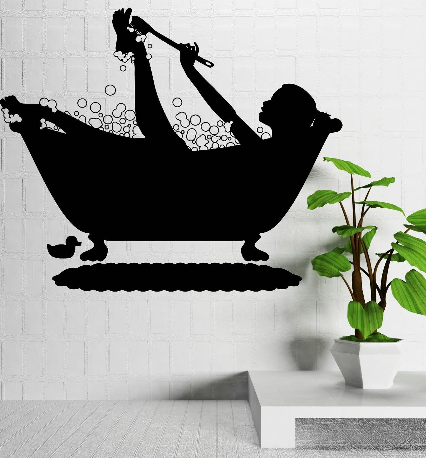 Wall Sticker Vinyl Decal Girl Bath Water Bubbles Duck Sponge Brush Soap (n081)