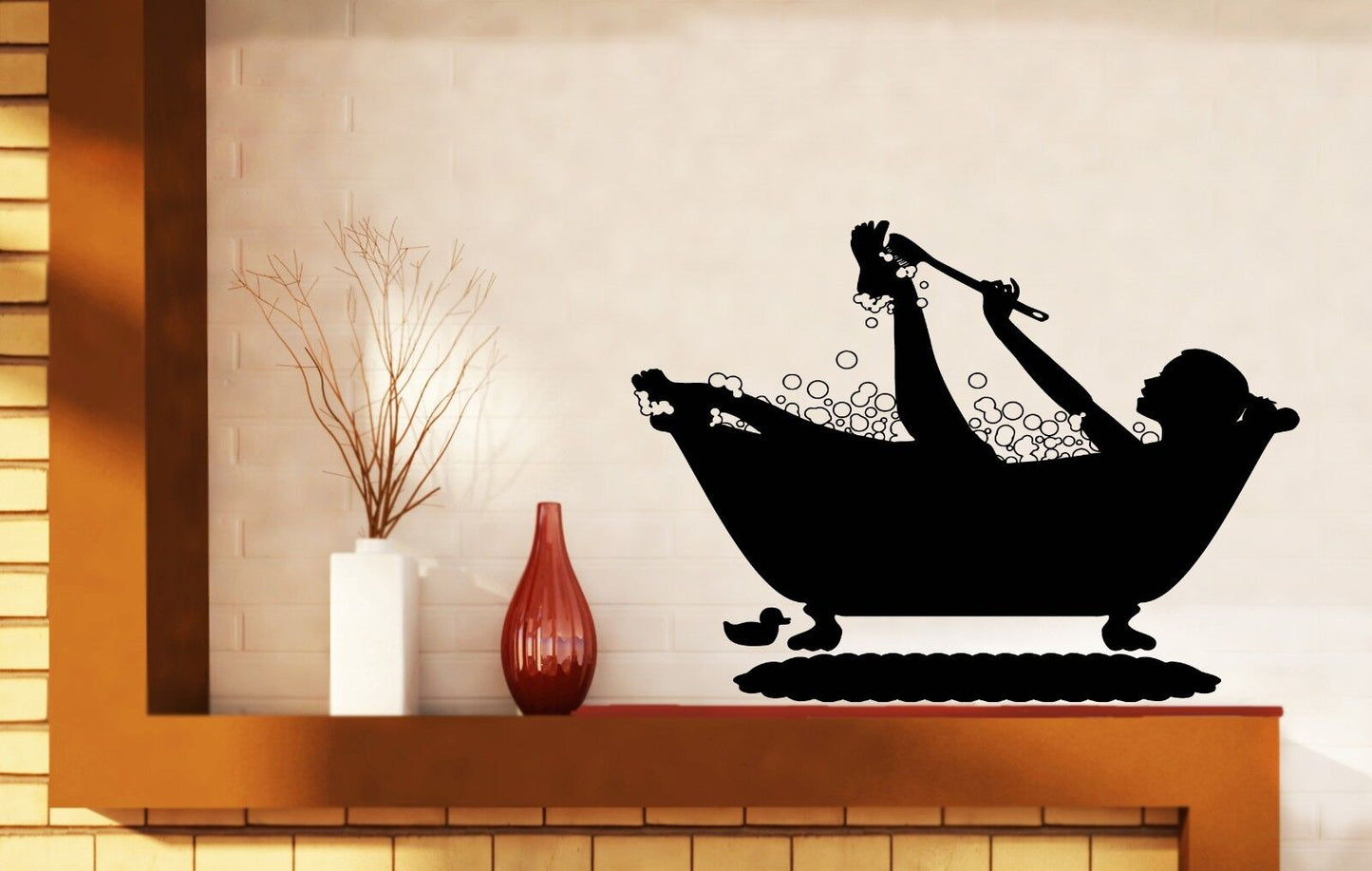 Wall Sticker Vinyl Decal Girl Bath Water Bubbles Duck Sponge Brush Soap (n081)