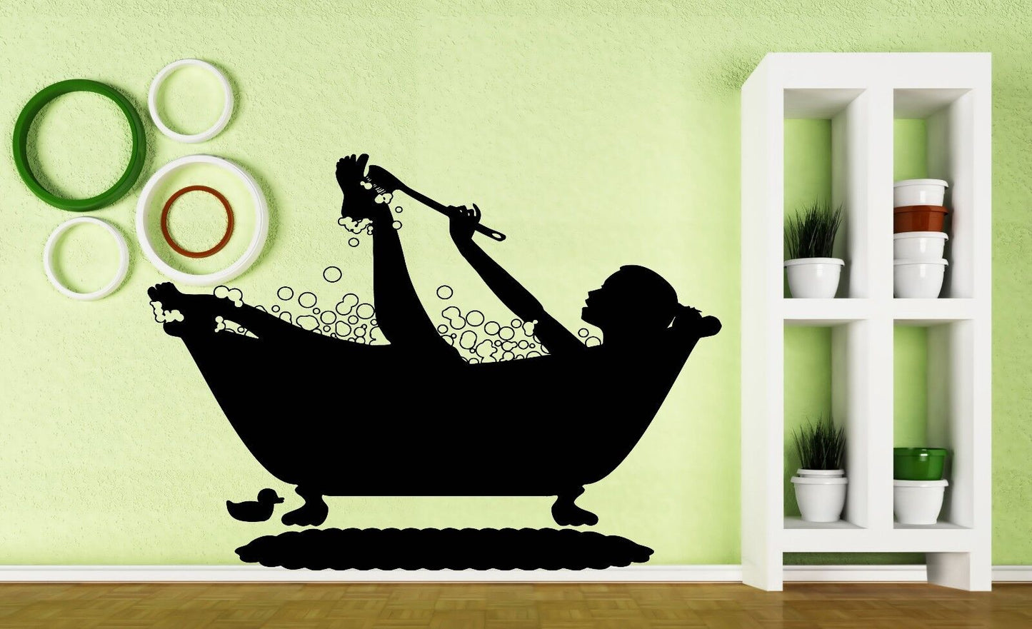 Wall Sticker Vinyl Decal Girl Bath Water Bubbles Duck Sponge Brush Soap (n081)