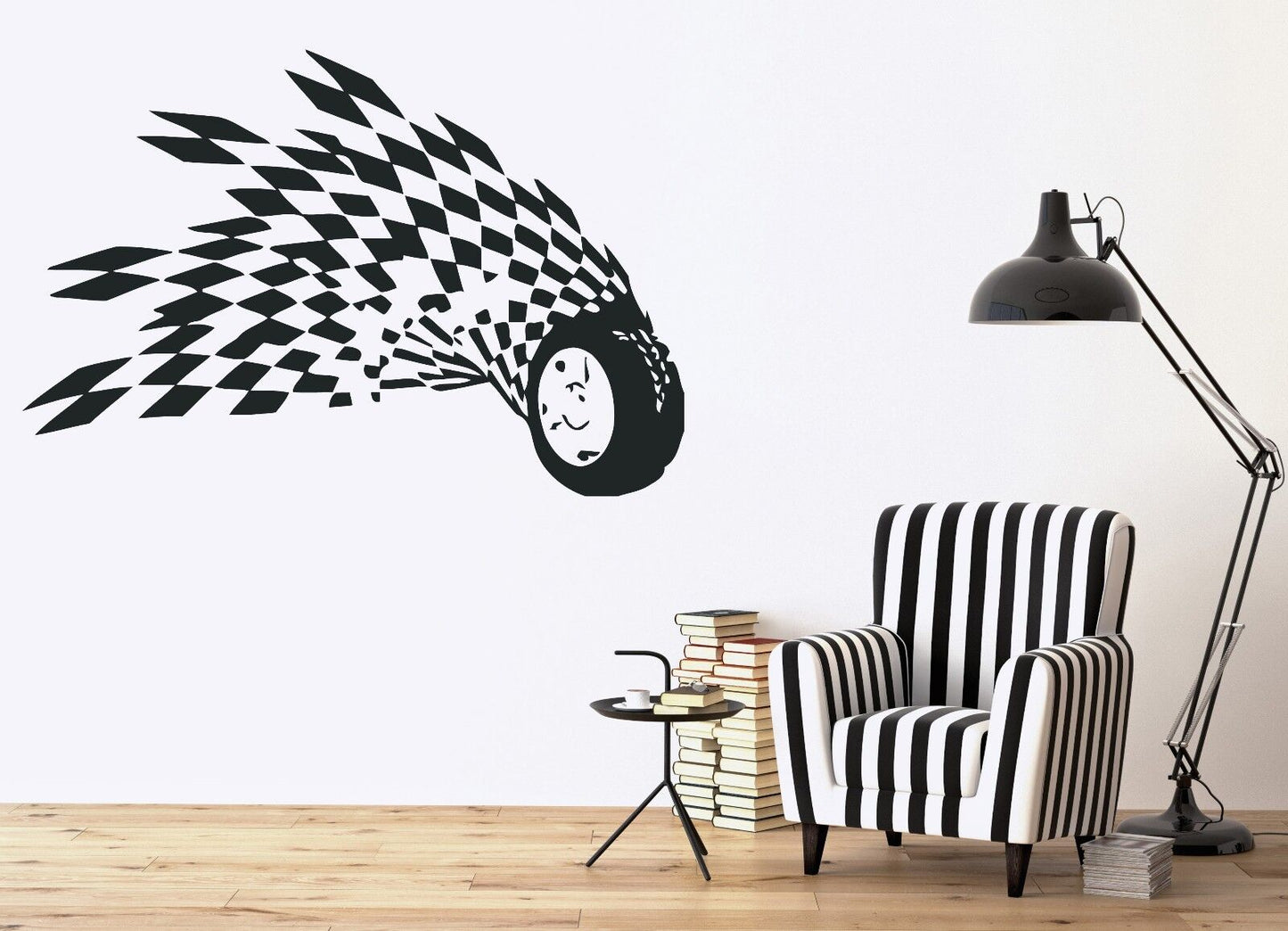 Wall Sticker Vinyl Decal Wheel Car Trail Braking Pit Stop Flag Finish (n082)