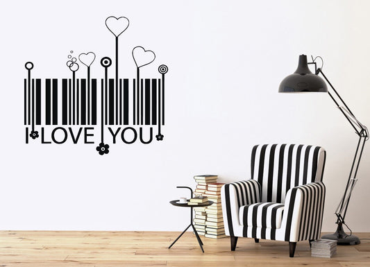 Wall Vinyl Sticker Decor Love's Stylized Barcode Hearts Florets (n089)