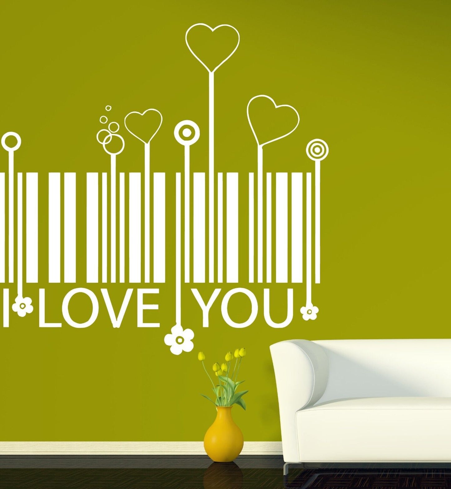 Wall Vinyl Sticker Decor Love's Stylized Barcode Hearts Florets (n089)