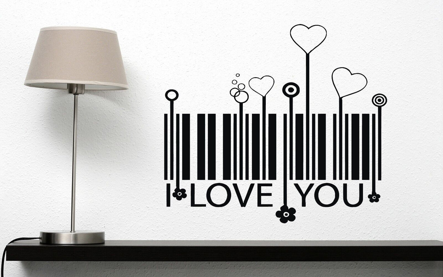 Wall Vinyl Sticker Decor Love's Stylized Barcode Hearts Florets (n089)