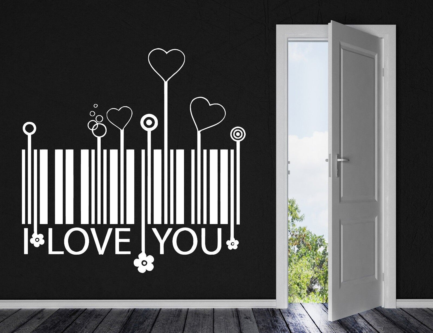 Wall Vinyl Sticker Decor Love's Stylized Barcode Hearts Florets (n089)