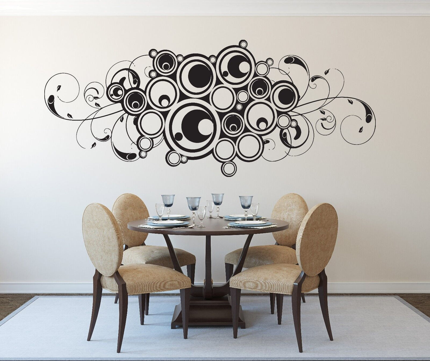 Autocollant mural en vinyle, décoration, Design, boucles de cercles, ornement (n093)