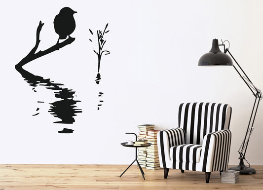 Decor Wall Sticker Vinyl Decal Bird on Branch Water Waves Reed (n103)