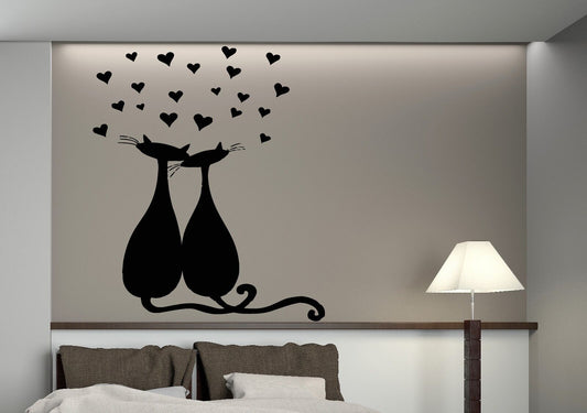 Wall Vinyl Sticker Decal Romantic Love Cats Heart Hugs Decor (n105)