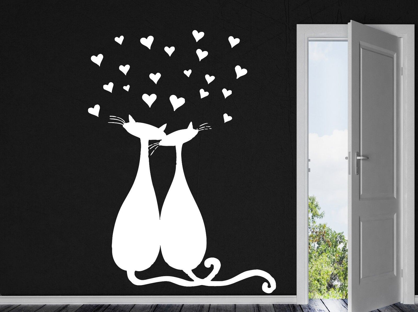 Wall Vinyl Sticker Decal Romantic Love Cats Heart Hugs Decor (n105)