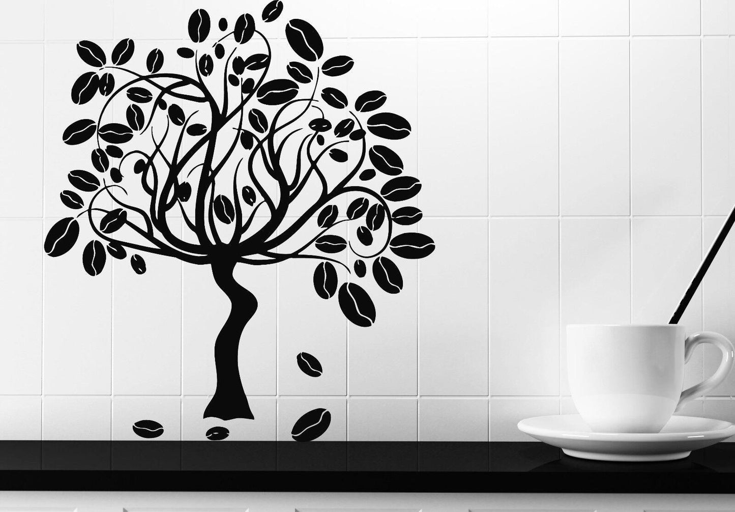 Wall Vinyl Sticker Decal Coffee Tree Beans on the Ground Cofffe Aroma (n124)