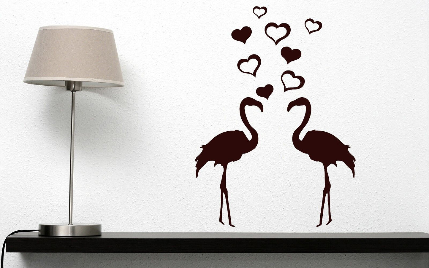 Autocollant mural en vinyle, paire d'amoureux, flamants roses, décor de cœur volant (n143)