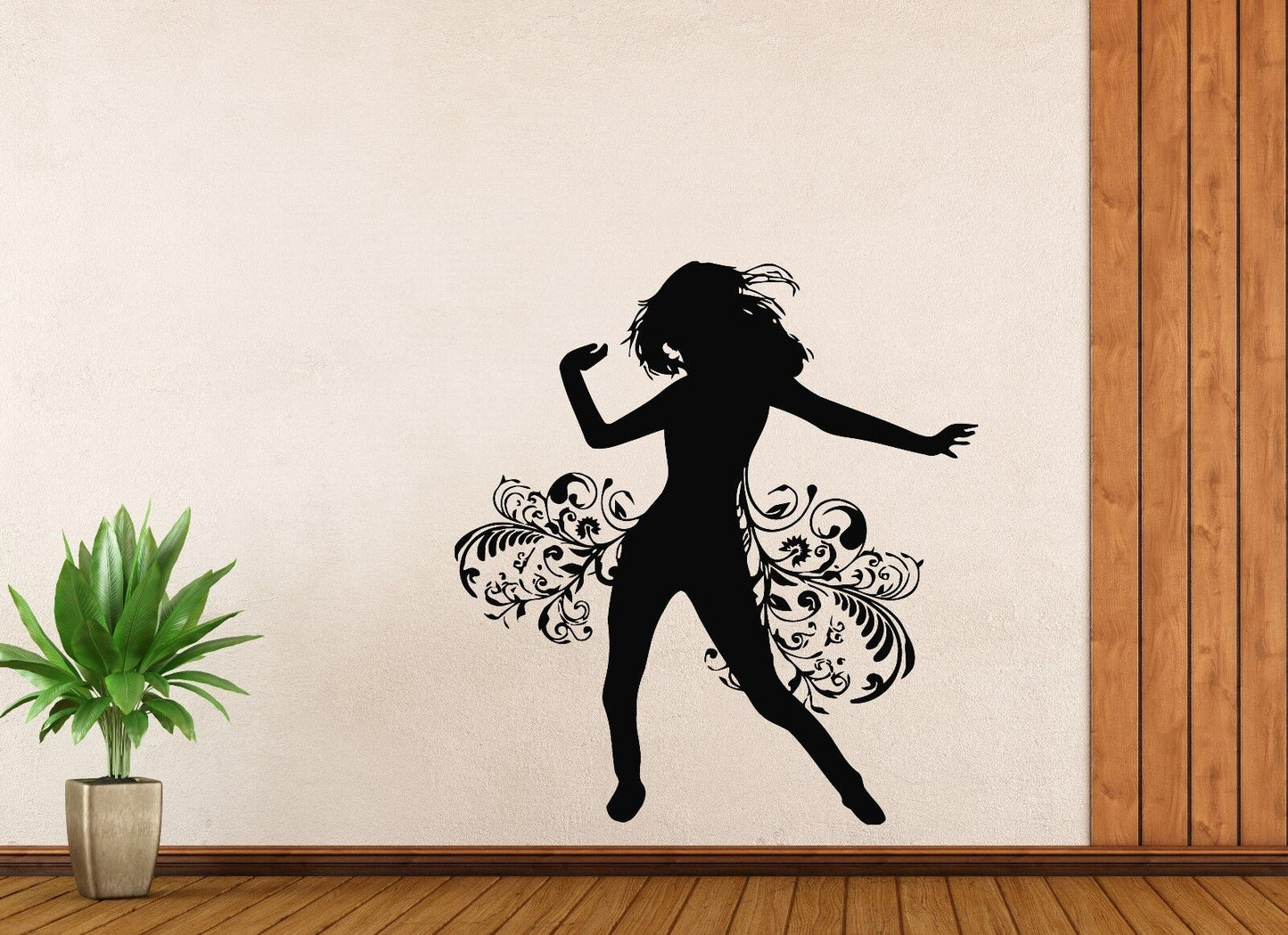 Wall Vinyl Sticker Decal Girl Dancing Vortex Hair Skirt Flower Decor (n144)