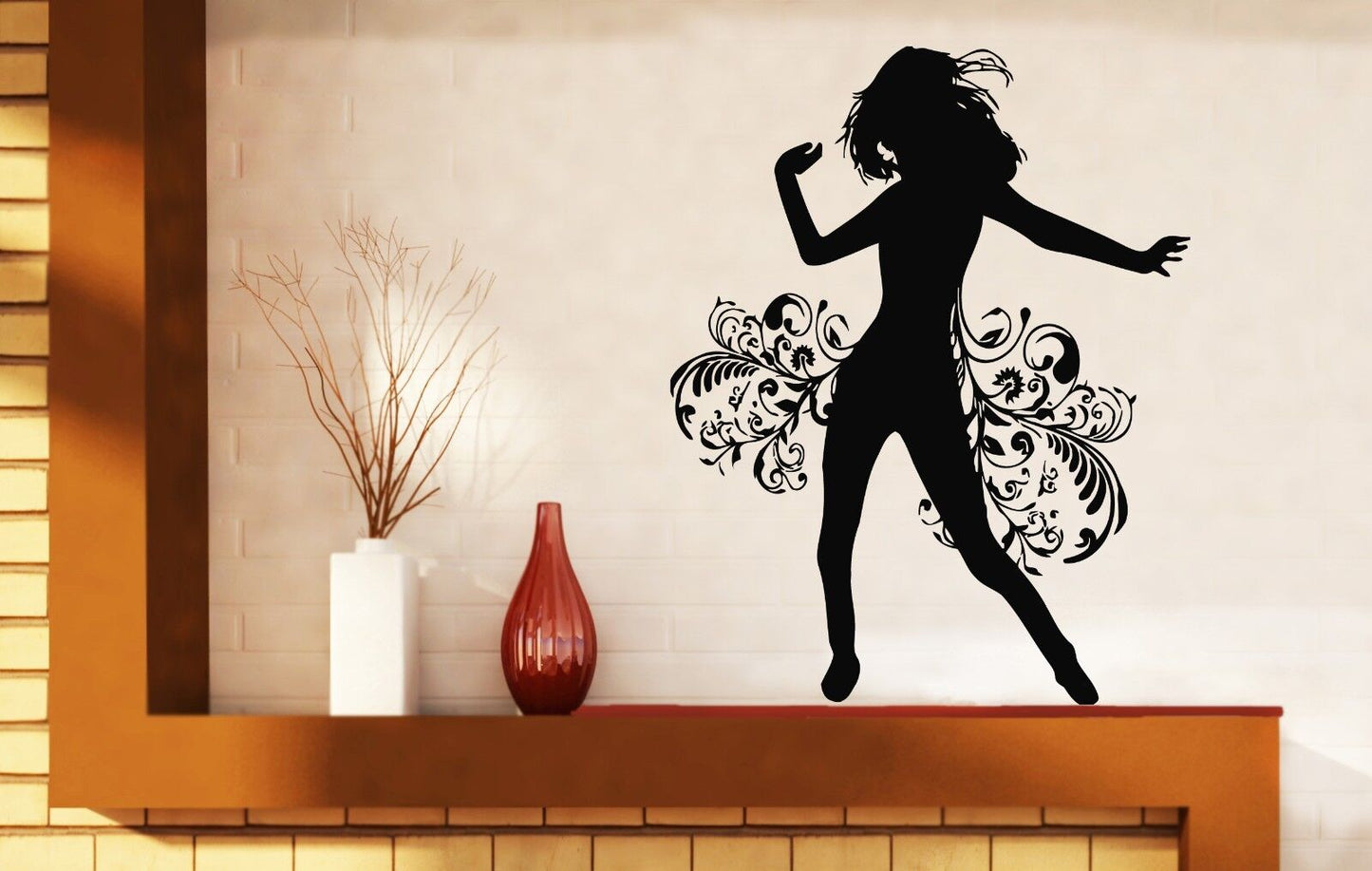 Wall Vinyl Sticker Decal Girl Dancing Vortex Hair Skirt Flower Decor (n144)