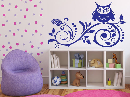 Vinyl Wall Sticker Night Inhabitant Owl Sitting on a Branch  (n154)