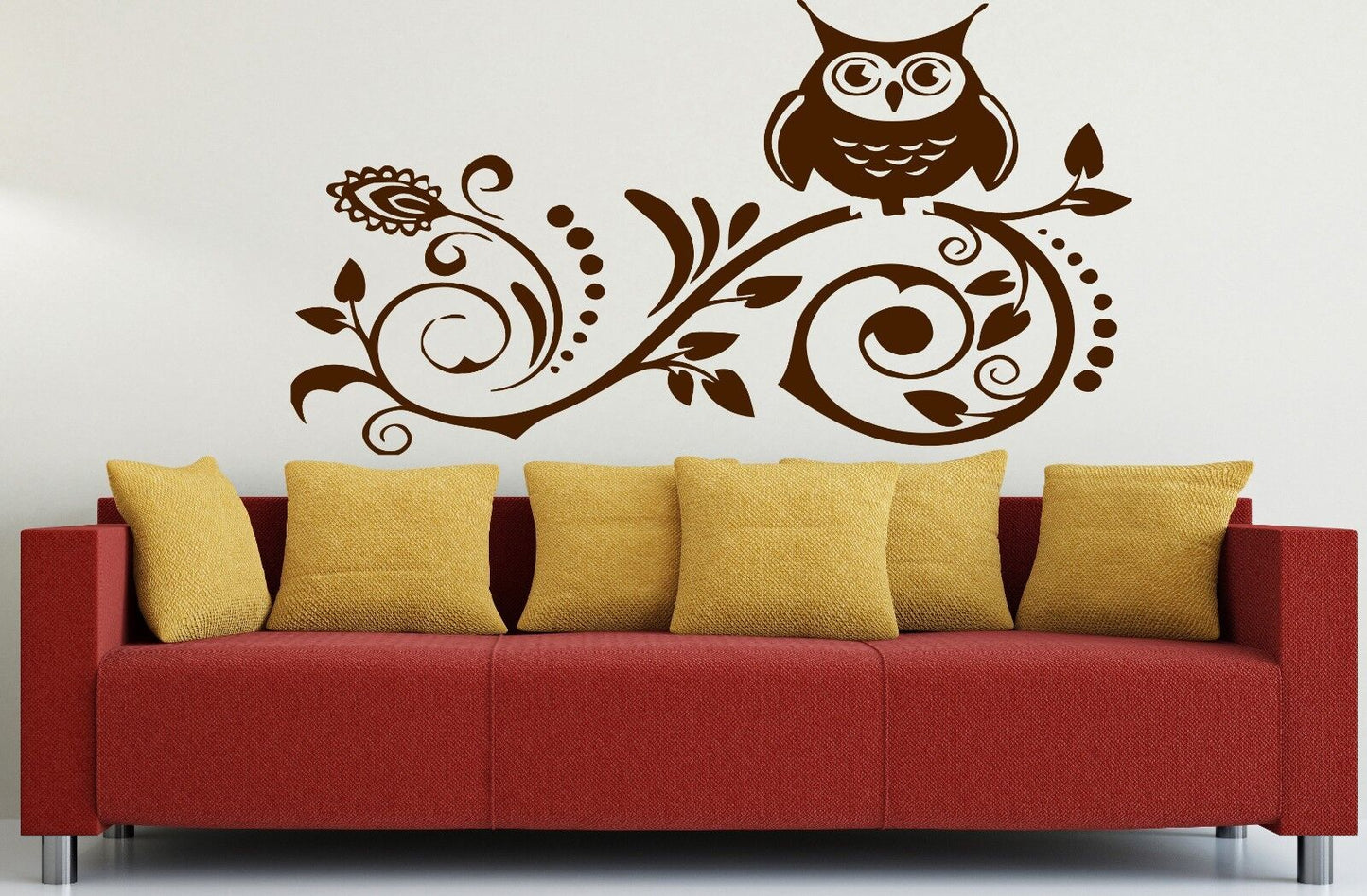 Autocollant mural en vinyle Hibou habitant de la nuit assis sur une branche (n154)