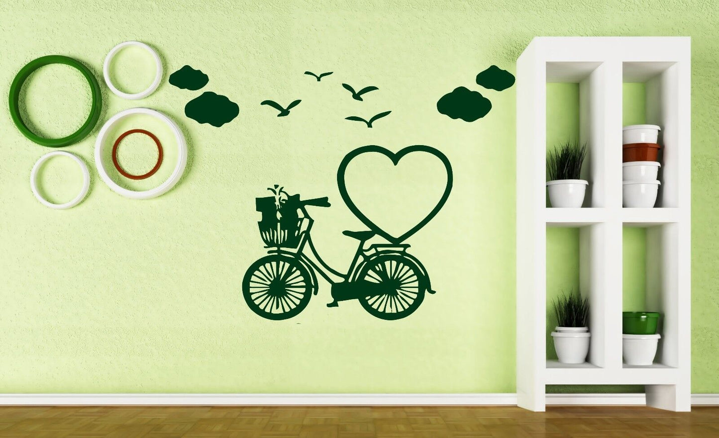 Wall Sticker Vinyl Decal Romantic Image for Lovers Heart Birds Clouds (n174)