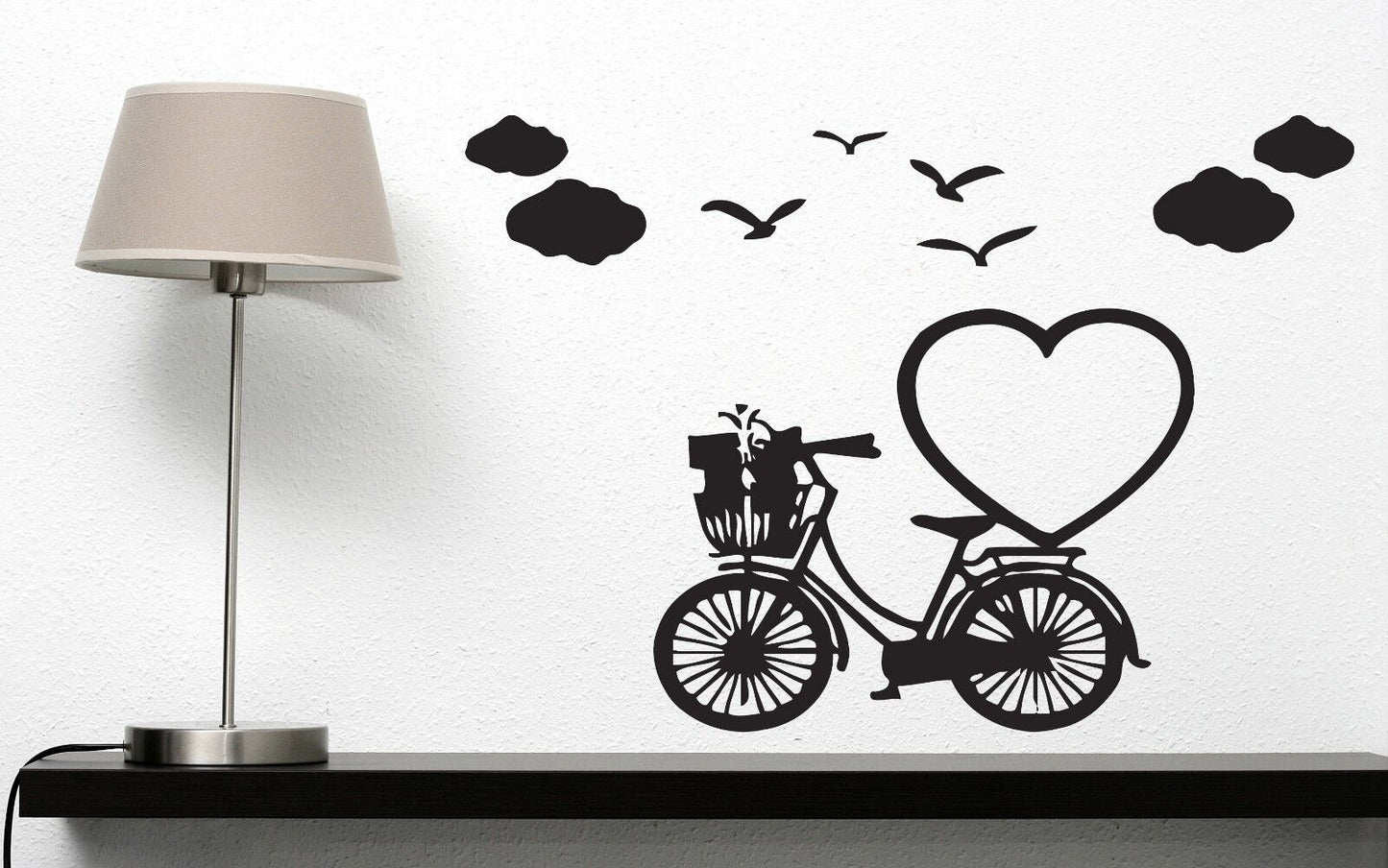 Wall Sticker Vinyl Decal Romantic Image for Lovers Heart Birds Clouds (n174)