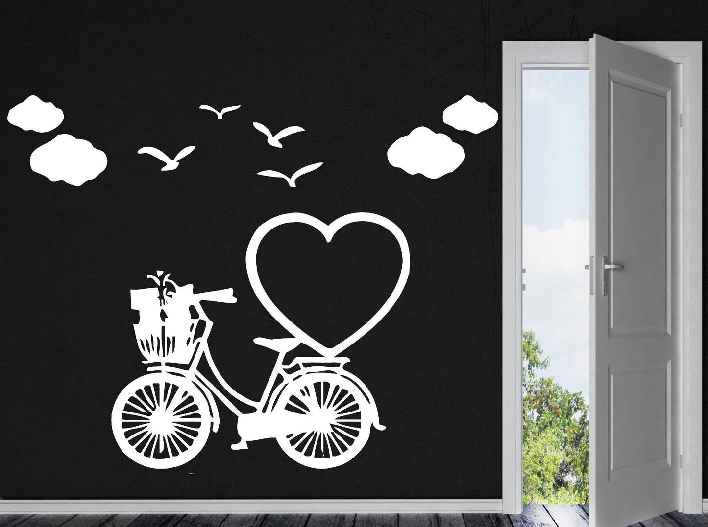 Wall Sticker Vinyl Decal Romantic Image for Lovers Heart Birds Clouds (n174)