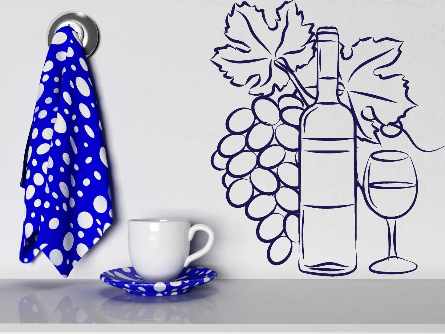 Wall Vinyl Sticker Decor Wine Glass Bottle Cluster of Grapes (n179)