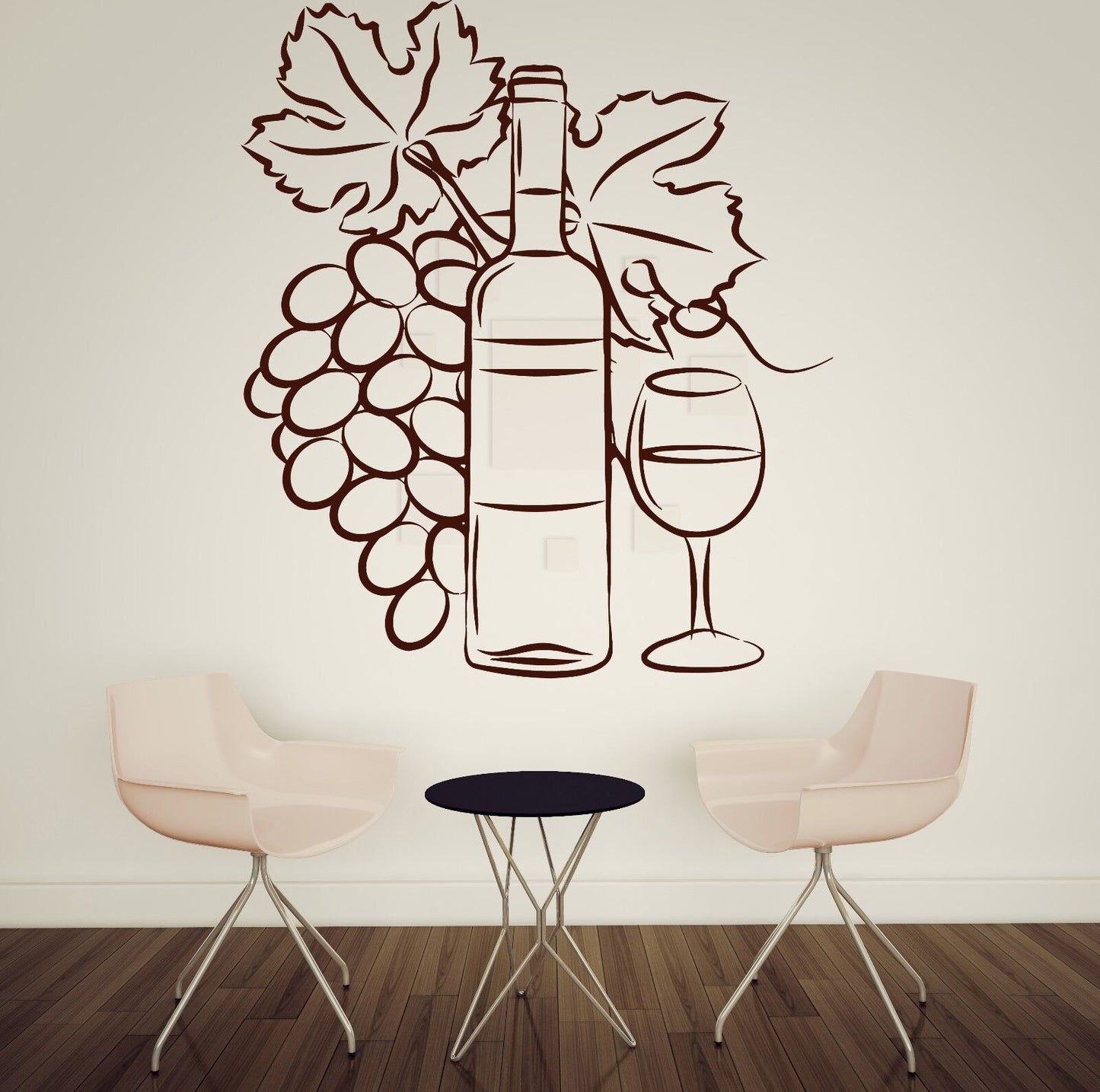 Autocollant mural en vinyle, décor de bouteille de verre de vin, grappe de raisin (n179)