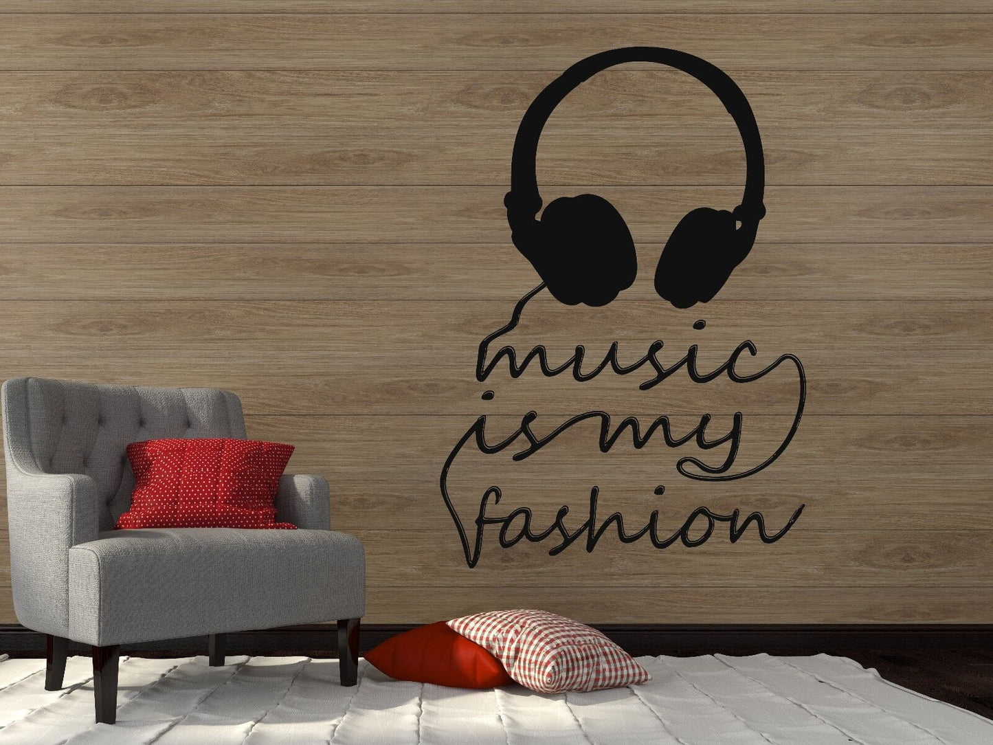 Wall Sticker Vinyl Decal Title Music is My Fashion Headphones (n182)