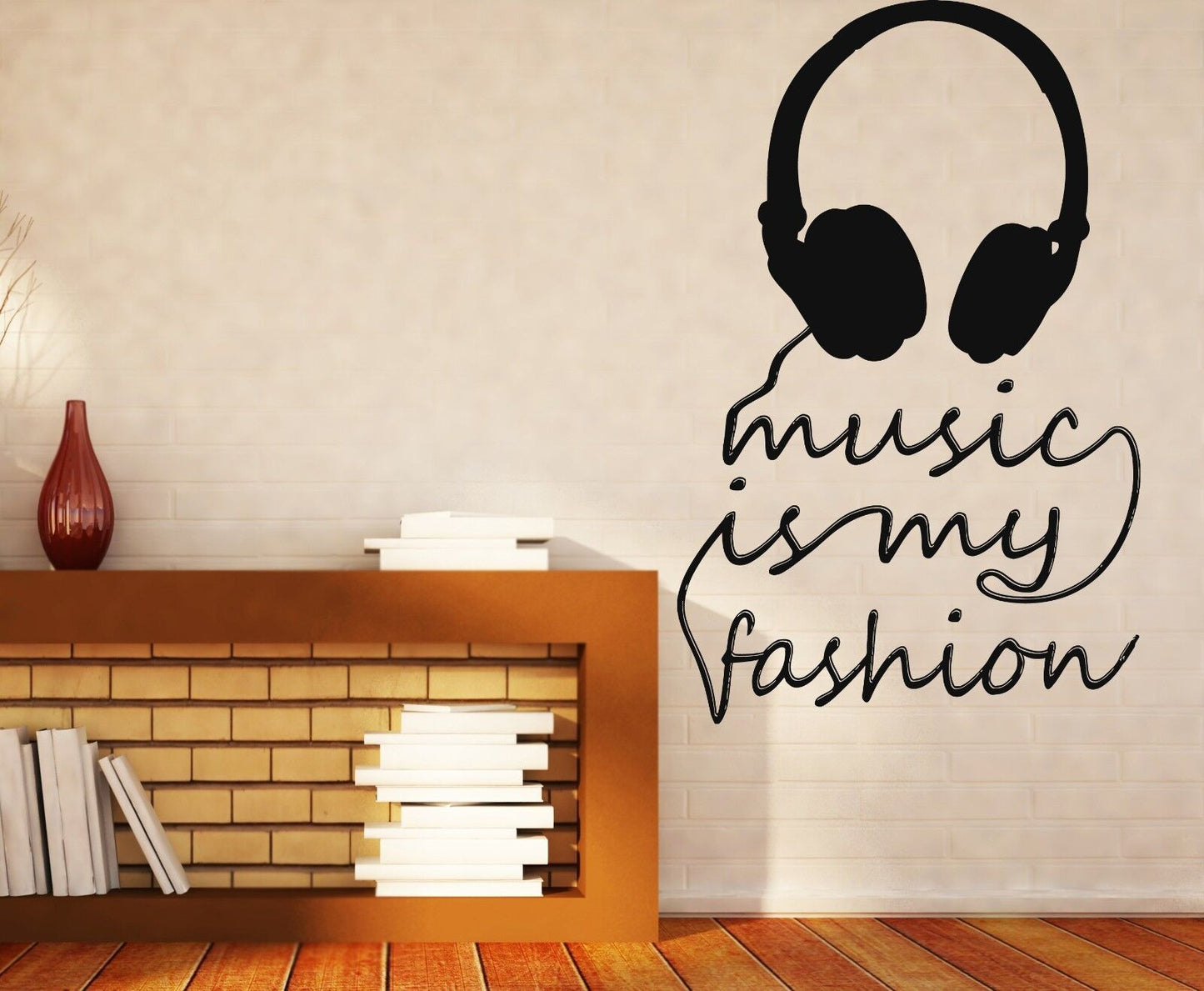 Wall Sticker Vinyl Decal Title Music is My Fashion Headphones (n182)