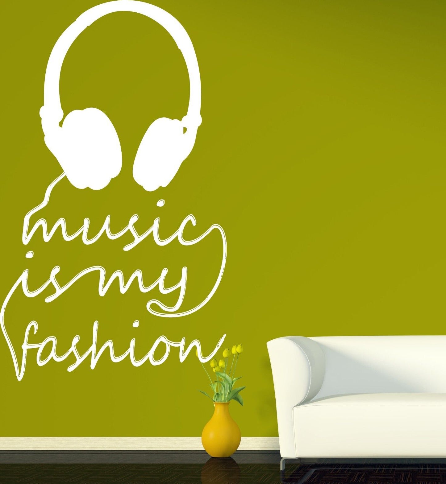 Wall Sticker Vinyl Decal Title Music is My Fashion Headphones (n182)