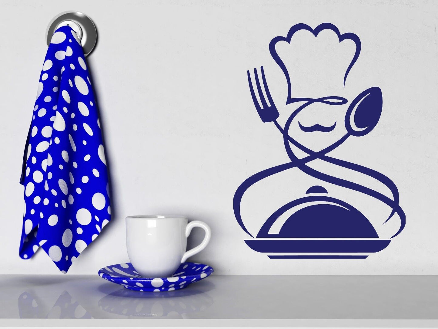 Wall Sticker Vinyl Decal Cook Chef Hat Mustache Spoon Fork Dish (n189)