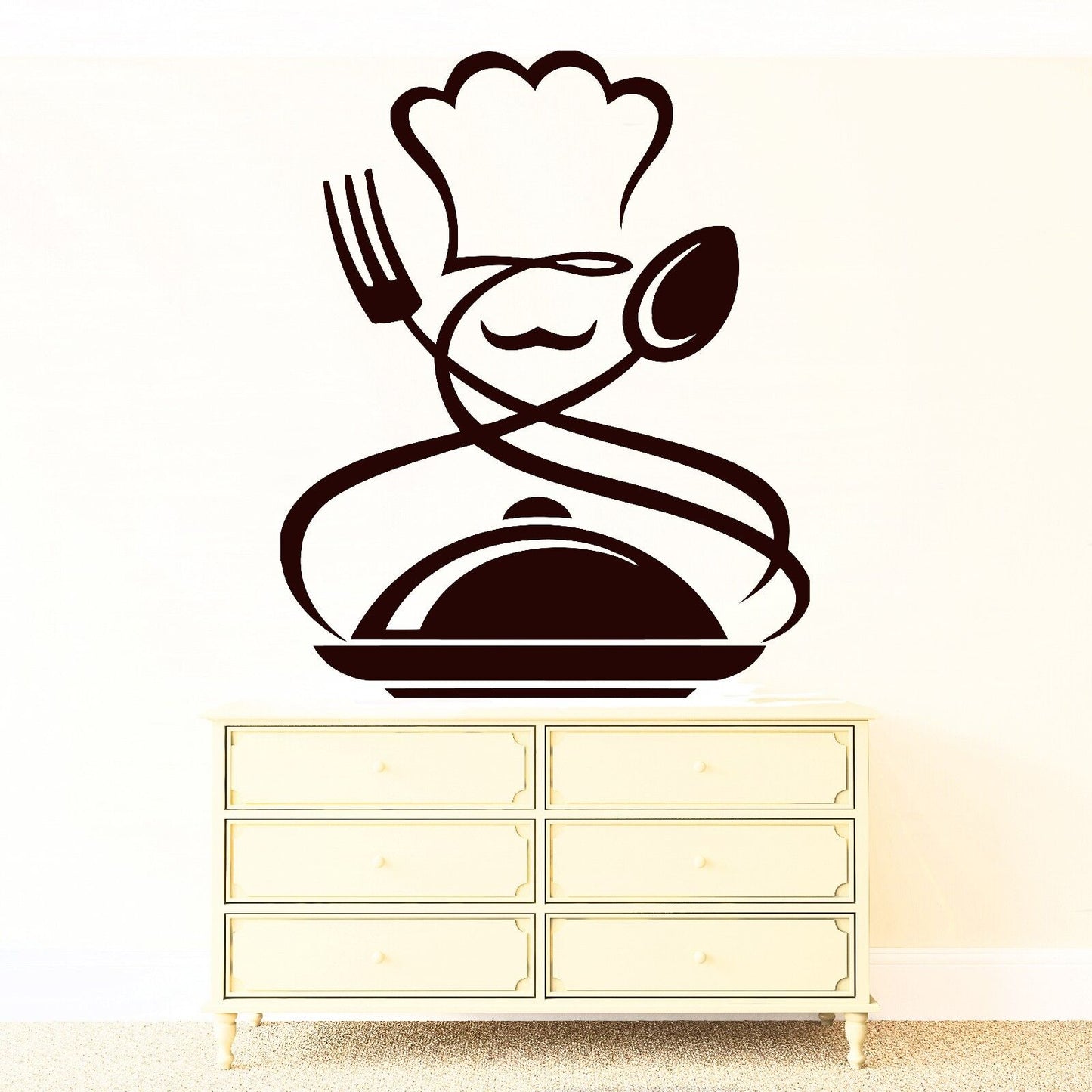 Wall Sticker Vinyl Decal Cook Chef Hat Mustache Spoon Fork Dish (n189)