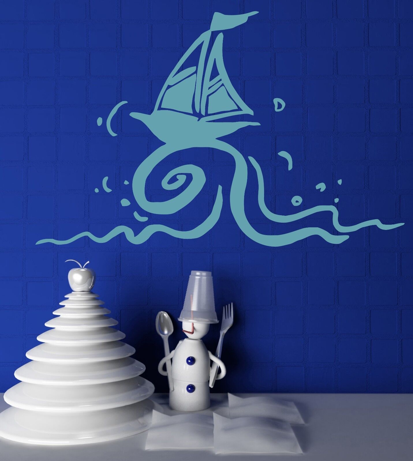 Wall Sticker Vinyl Decal Small Sail Yacht Wind Wave (n190)