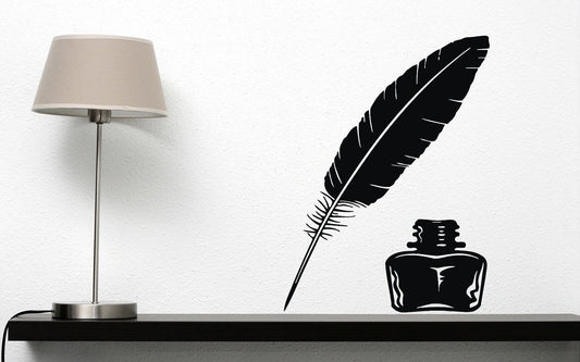 Wall Vinyl Sticker Decor Vintage Item for Writing Letters Pen and Inkwell (n199)