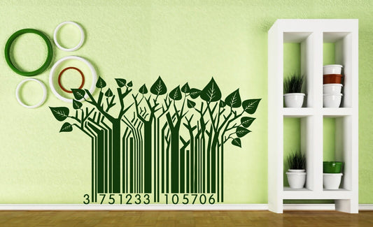 Wall Sticker Vinyl Barcode Symbol Green Trees Take Care of Nature's Call (n200)