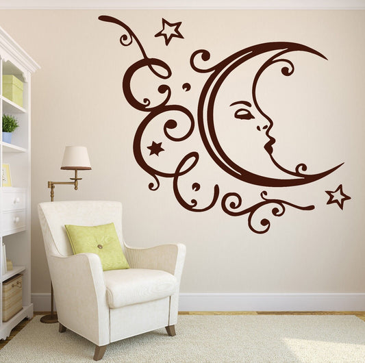 Wall Vinyl Sticker Decal Sleeping Moon Stars Clouds Relaxation Vacation (n211)