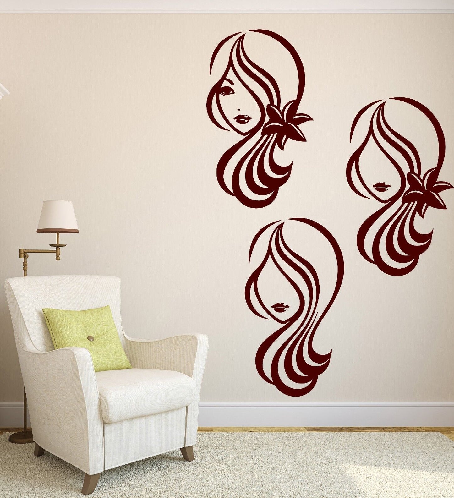 Wall Sticker Vinyl Silhouette Beautiful Woman's Head Makeup Hairstyle (n212)