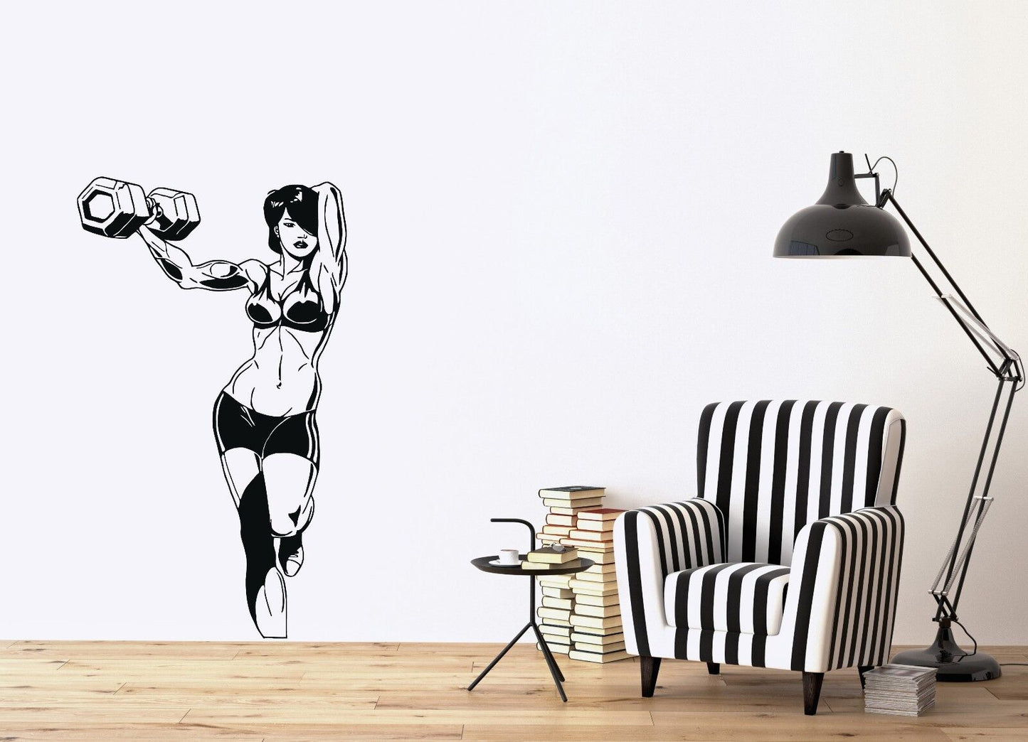 Wall Vinyl Sticker Miss Beautiful Fitness Muscle Dumbbells Figure Force (n218)