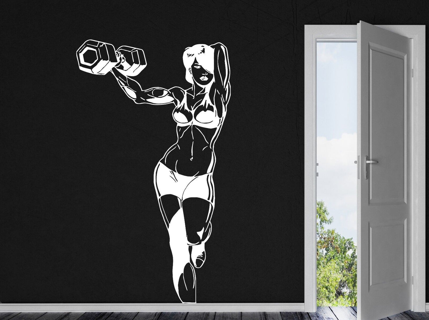 Wall Vinyl Sticker Miss Beautiful Fitness Muscle Dumbbells Figure Force (n218)