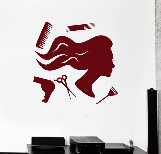 Autocollant Mural en vinyle, outils de Salon de beauté, coiffeur, styliste, Mural (ig2114)