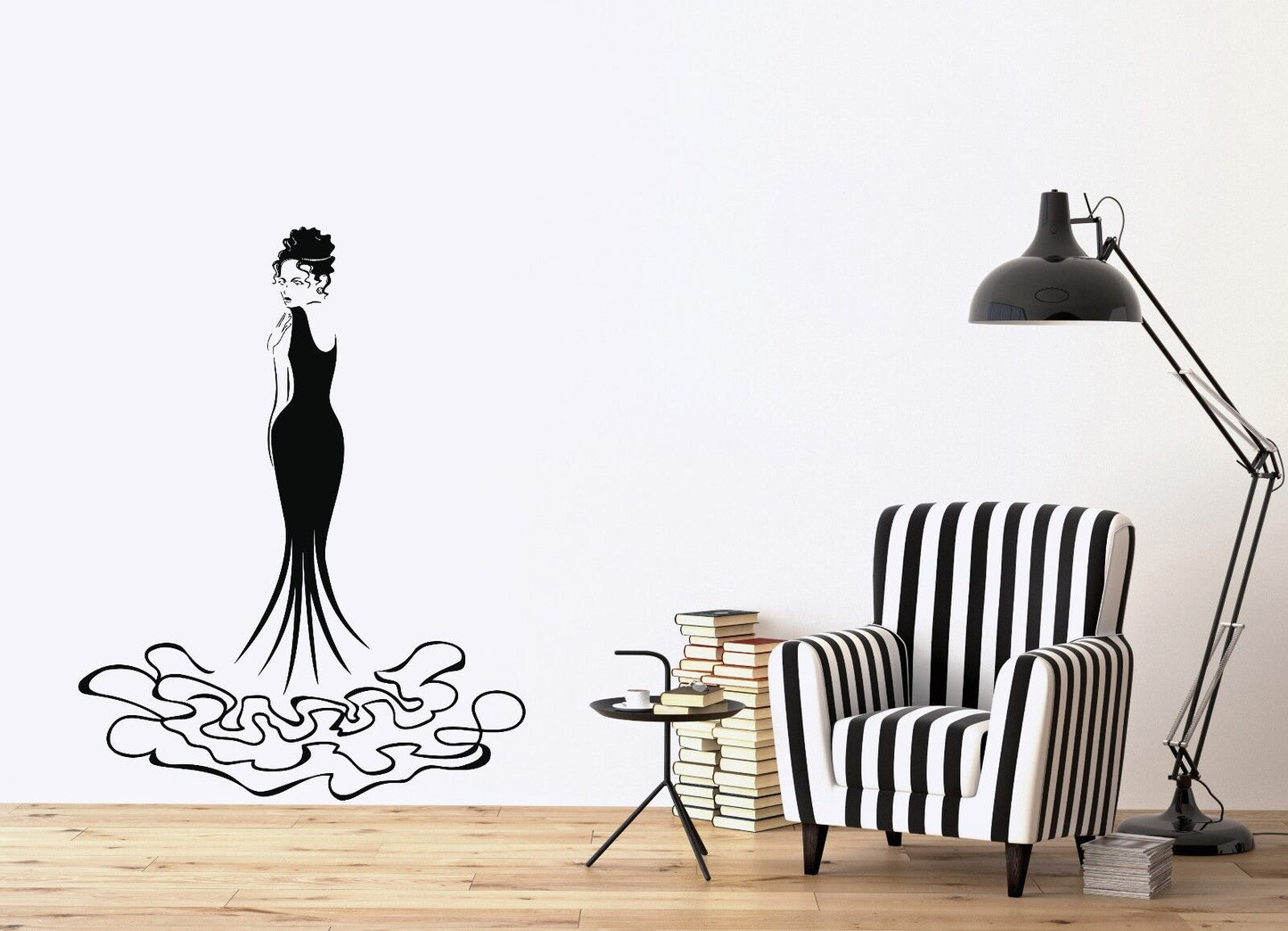 Sticker mural décor vinyle jolie robe de soirée harmonieuse coiffure (n235)