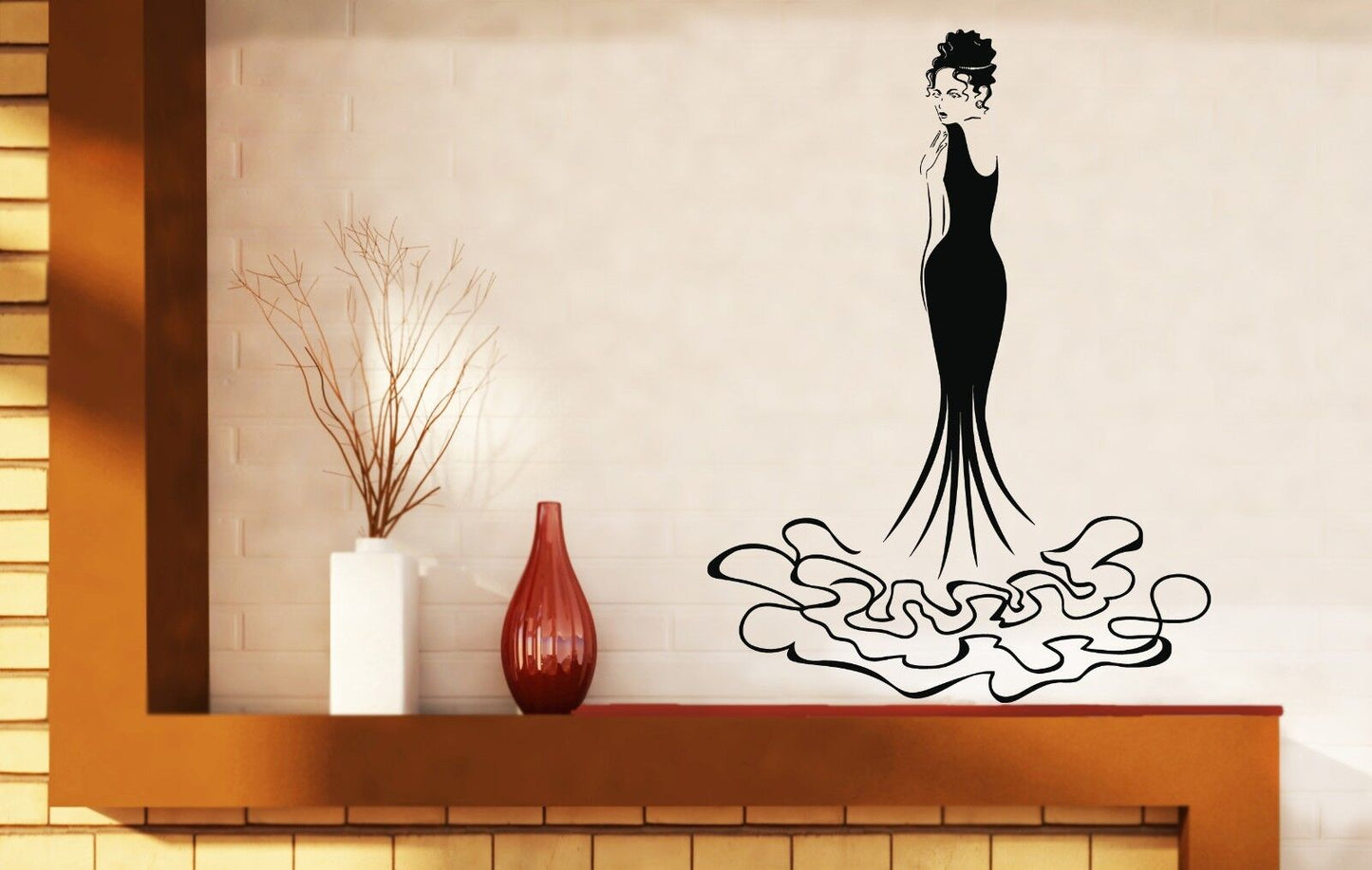 Sticker mural décor vinyle jolie robe de soirée harmonieuse coiffure (n235)