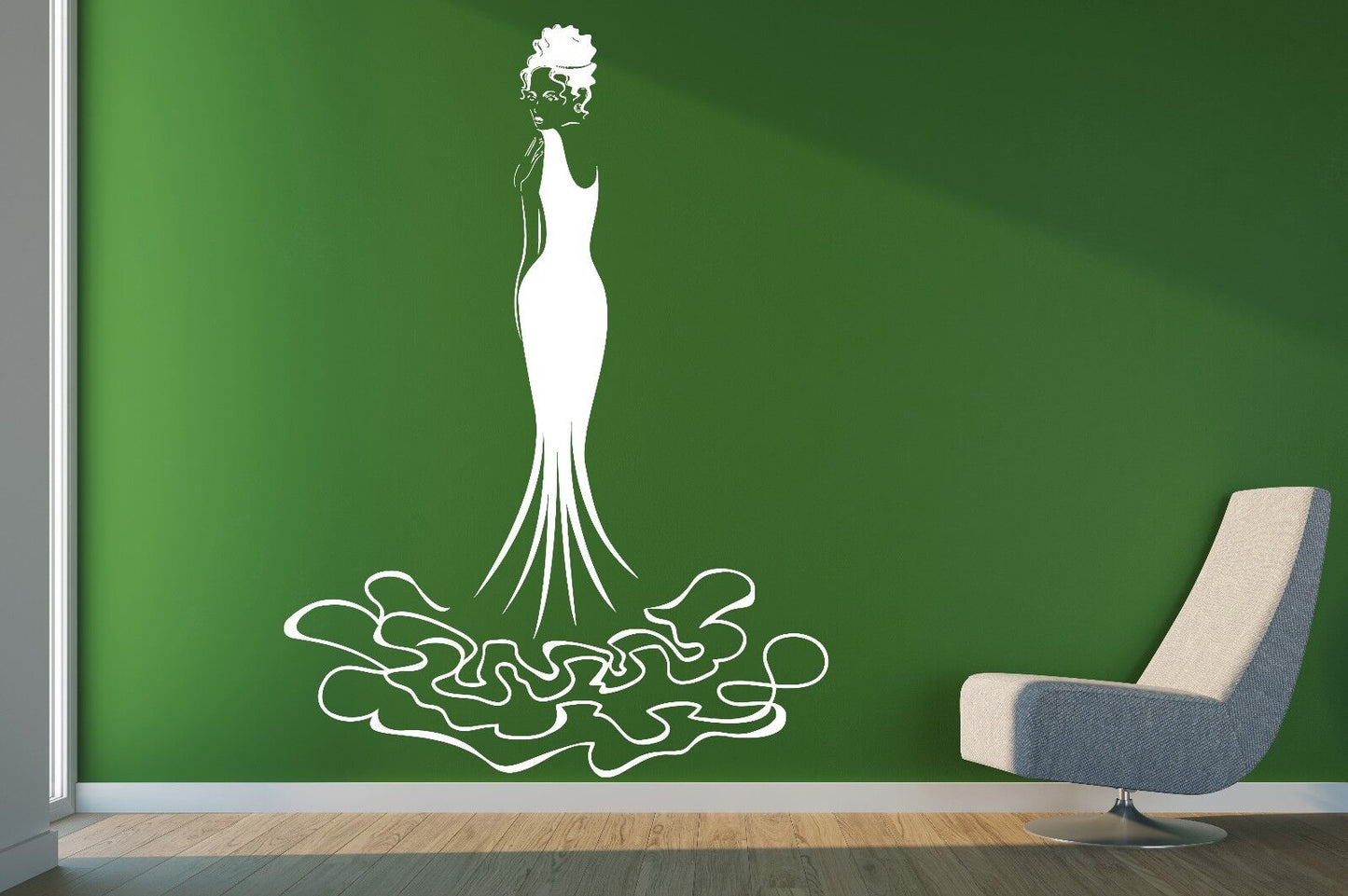 Sticker mural décor vinyle jolie robe de soirée harmonieuse coiffure (n235)