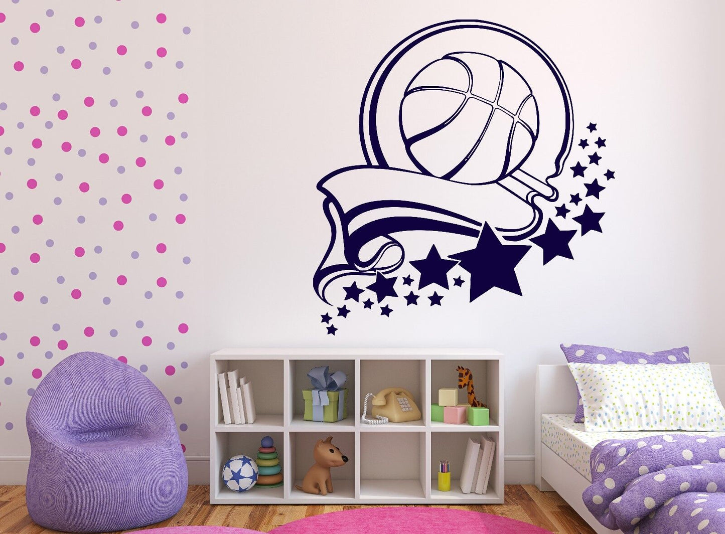 Wall Stickers Vinyl Decal Sport Healthy Basketball Victory Ribbon Stars (n236)