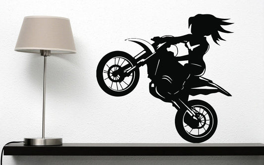 Wall Vinyl Sticker Decor Motorbike Girl Biker Speed Banked Emotions (n239)