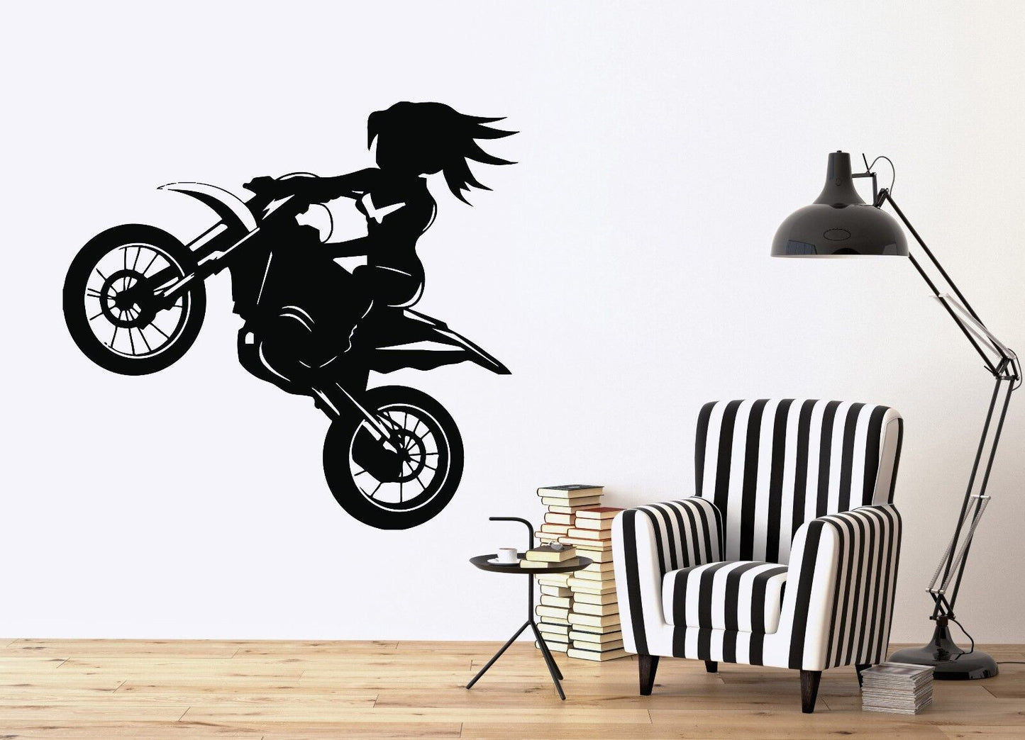 Autocollant mural en vinyle, décor moto fille motard vitesse émotions en banque (n239)