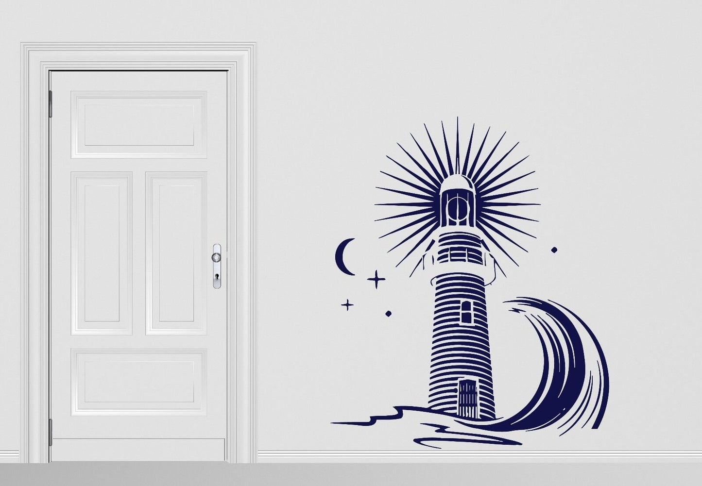 Wall Vinyl Sticker Decal Beacon Signal Light Sea Wave Night Moon Stars (n240)